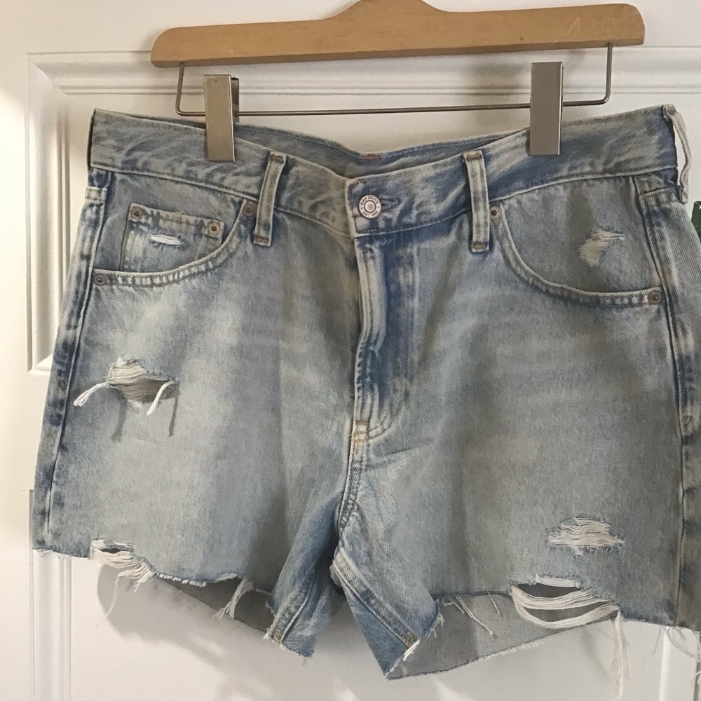 Distressed Light Blue Denim Shorts